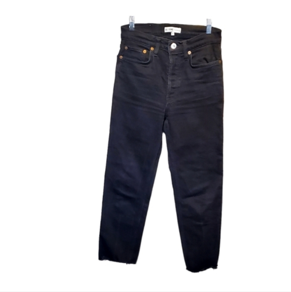 Re/Done Jet Black Straight‎ Leg Buttonfly Rough Hem Denim Jeans Pants Size 27